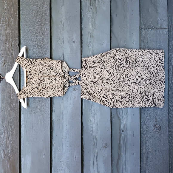 Vintage 1980s Leopard Crisscross Cutout Midriff Pencil Dress sz XS Women's - Picture 4 of 9